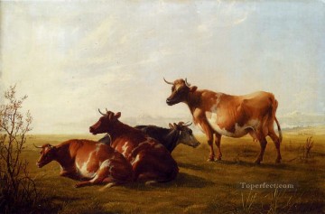  Cooper Pintura - Vacas en una pradera animales de granja ganado Thomas Sidney Cooper